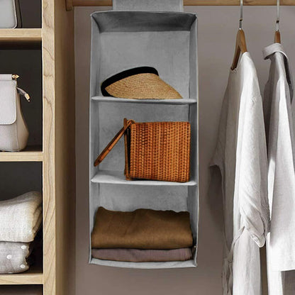 Hanging Wardrobe Organizer- 3 Shelves Non-Woven Fabric Hanging Storage Wardrobe Organizer