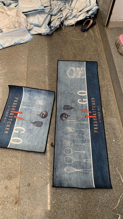 Rubber Floor Mat with Runner Geometric Pattern
